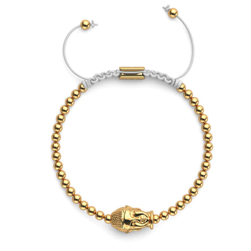 Vergoldeter Buddha | 18 Karat Gold | Weiß | Makramee Charmballa Armband